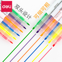 Del color highlighter students use light color candy color marker pen double head 6 color silver light pen set color rough key marker pen speed reading artifact children graffiti painting brush
