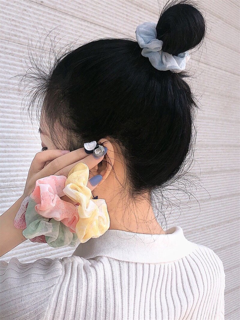 韩国网红ins风发圈雪纺大肠圈少女可爱头绳女丸子头马尾复古头饰