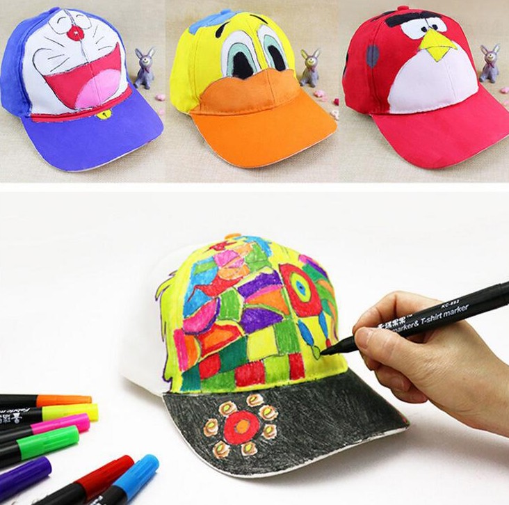空白纯棉手绘涂鸦画画帽 幼儿园手工diy创意美术材料儿童鸭舌帽子
