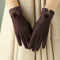 Autumn Winter Gloves Women Plus Suede Thickened Warm Anti Chilling Touch Screen Mesh Red Korean Version Cute Windproof Waterproof Riding Student