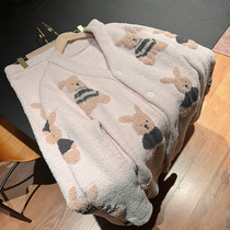 SLP coral fleece pajamas women plus velvet thick warm flannel autumn and winter soft long-sleeved home service suit