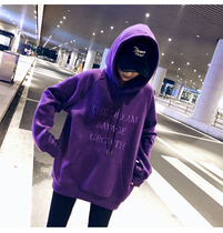 cec purple sweater female hooded 2021 New plus velvet thin pullover joker loose lazy style best friend bf
