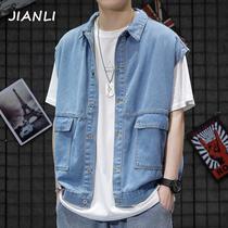 spring and summer 2022 men's vest coat trendy european and american street sleeveless jacket with hooded camisole spring and autumn loose