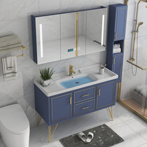 Nordic luxury bathroom cabinet floor-standing toilet wash table washbasin cabinet combination bathroom smart mirror cabinet