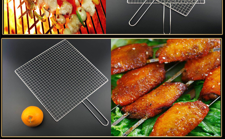 不锈钢烧烤夹子拍子小方格子烤网铁网长方形烤肉篦子把手帘子拍子