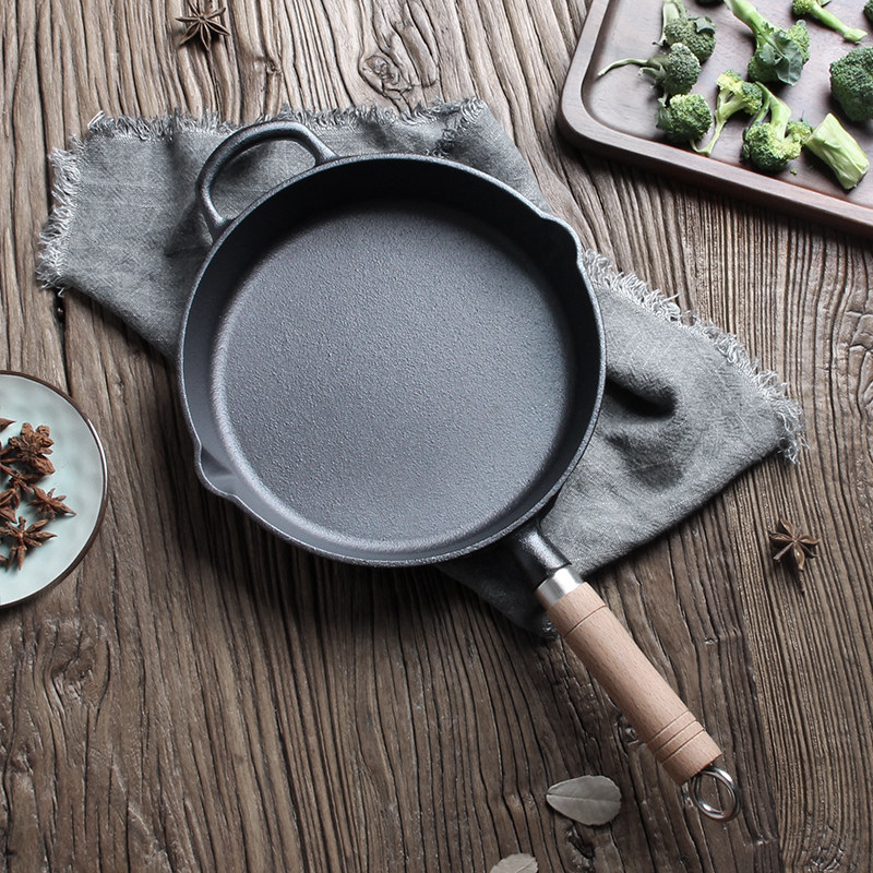 福之味 铸铁锅平底锅22cm不粘锅煎锅烙饼锅家用无涂层生铁煎饼锅
