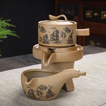 Teapot semi-automatic stone grinding kung fu tea set purple sand set household tea breinner simple lazy bubble