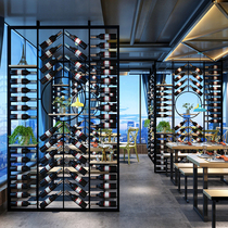 Wrought iron wine rack Bar wine cabinet Cafe wine rack Decorative music restaurant wall partition screen Solid wood wine rack