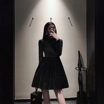 Long sleeves one-piece dress 2022 spring new half height collar t-shirt dress with little black dress with little black dress