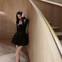 High Waist A Character Half Body Dress Slim Woman 2021 New Autumn Winter Black Temperament 100 Hitch Lotus Leaf Side Fluffy Cake Skirt