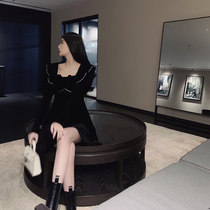 Fa-style one-piece dress 2022 new autumn and winter temperament collection waist a word dress retro square leader Herbena velvet skirt child