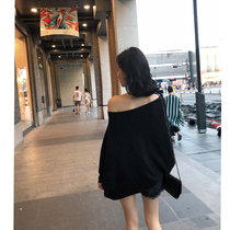 Pullover womens autumn Korean version of one-shoulder sweater off-the-shoulder oblique shoulder bottoming shirt T-shirt loose Korean version of sweater