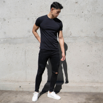 DRIOCO 2021 spring and summer new short-sleeved mens slim casual solid color top sports fitness pure cotton half-sleeved t-shirt