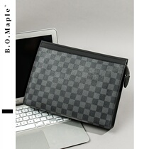 BOMaple Plaid male leather IPAD clutch bag envelope tide business casual fashion large capacity clutch bag