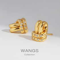 WANGS Valentine ear nail French vintage pure silver 18k gold plated light luxury commuter high - sensitive earrings