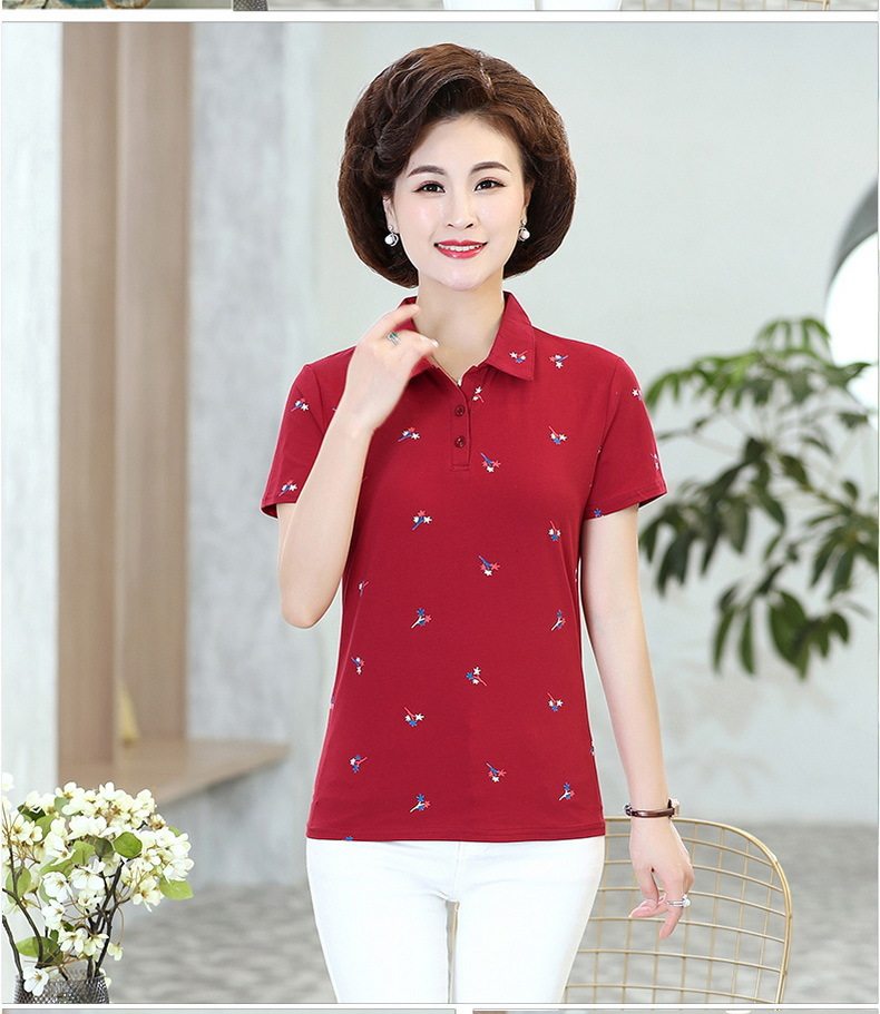 中老年女polo衫上衣妈妈纯棉有领中年女士t恤翻领女短袖女装夏季