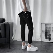 Summer Black Jeans Long Pants Mens Boomer 9 Pants Tennis Red Korean Version Trend 90% Little feet Pants Pants Elastic