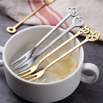 European electroplated 304 stainless steel fruit fork sign creative two teeth fork moon cake dessert fork children's fork