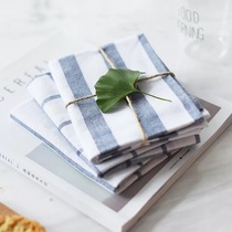 Two Japanese simple blue striped plaid napkin napkin cotton heat insulation mat photo background cloth