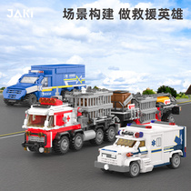 JAKI Canic Car Series Children Building Blocks Ambulance Rescue Police Car Resilience Toy Car Model Boy Presents