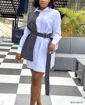 Office womens long-sleeved shirt dress commute dresses nice