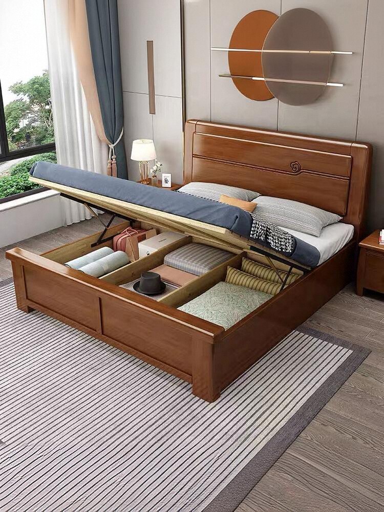 New Chinese style solid wood bed 1.8 meters large bed 1.5M double bed economical simple modern furniture master bedroom storage