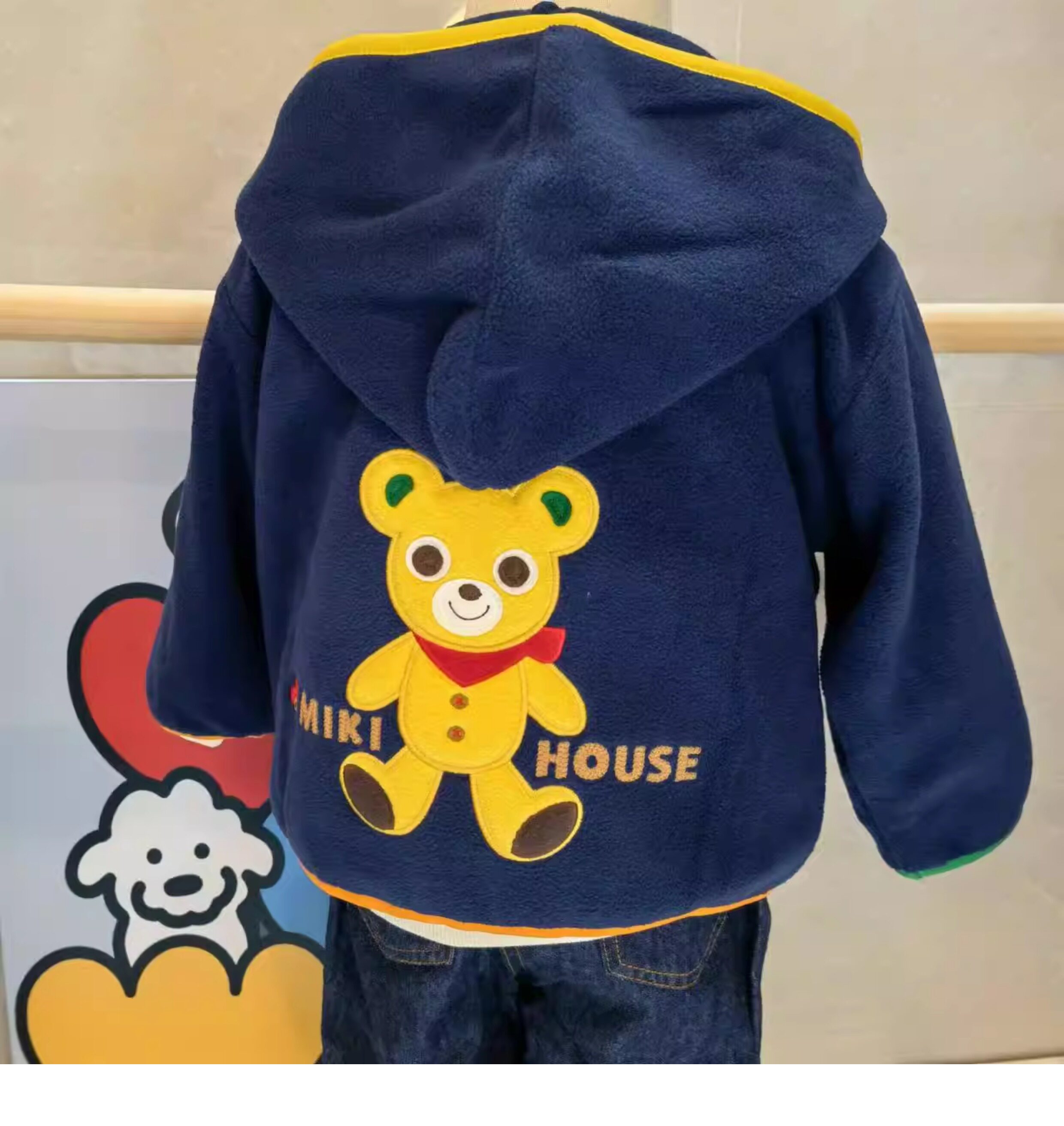 miki24秋冬款日系男女儿童装小熊拉链开衫连帽双面摇粒绒保暖外套