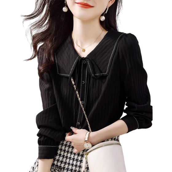 Doll Collar Chiffon Shirt for Women in Spring 2025 New Long Sleeve Black Shirt Contrast Color and Age Reducing Lace-up All-match Top
Doll Collar Chiffon Shirt for Women in Spring 2025 New Long Sleeve Black Shirt Contrast Color and Age Reducing Lace-up All-match Top
