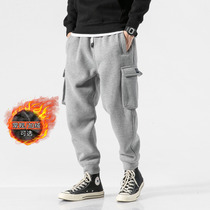 Tide brand 2021 autumn and winter New plus velvet pants men loose plus size casual multi-pocket tooling bunches foot pants