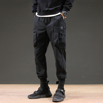 Chao brand 2021 autumn and winter plus velvet overalls mens casual pants function wind leg pants long pants Korean trend Joker