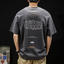 Tide-heavy pound washed up for old short sleeves T-shirt male summer new trend easy half sleeve letter printed 50% sleeves