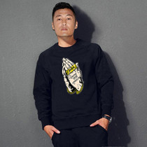 Tide brand autumn and winter Yu Wenle plus velvet clothes men loose size ins casual round neck printed long sleeve warm top