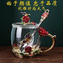 Ladies glass 2021 New Home Fashion transparent cup with handle summer beautiful flower tea cup