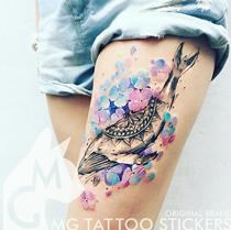 MG Tattoo with hand-painted TATTOO Nordic watercolor plant flowers whale marine life floral arm tattooed stickers