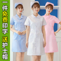 Nurse uniform long sleeve womens summer thin short sleeve pink white coat doll collar large size pharmacy work uniform set