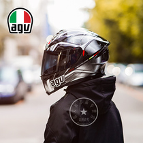 AGV motorcycle helmet carbon fiber full helmet large-tailed wing race male locomotive running helmet double lens four season antifog K5s