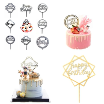 New acrylic mirror row cake decoration plug flag flag happy birthday baking decoration party