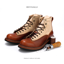 Ami khaki American retro Martin boots mens new high-top trend leather boots handmade paratrooper work shoes