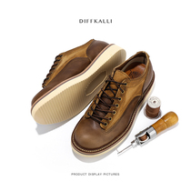 Spring and summer breathable leather shoes mens trend Martin boots mens leather low-top sneakers retro casual all-match work shoes