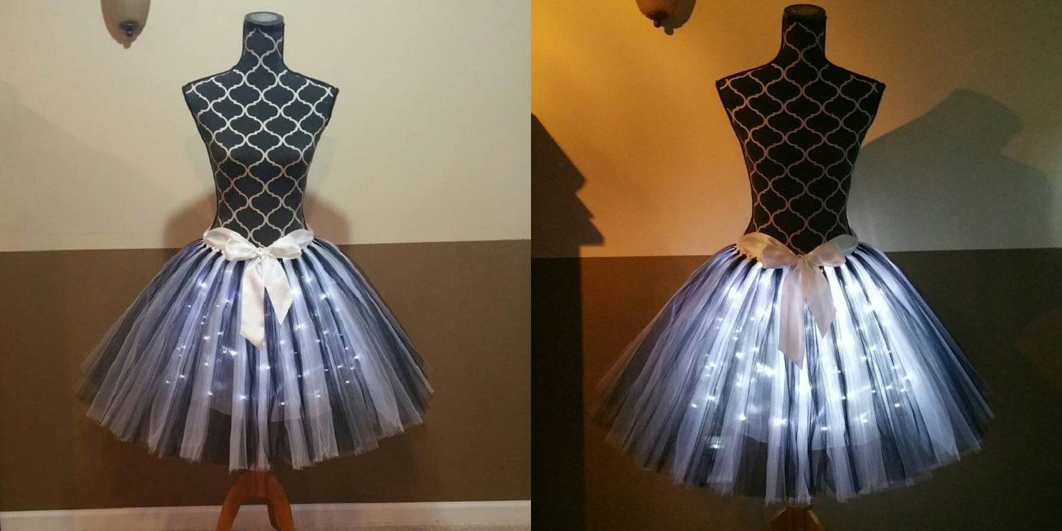 led欧美外贸节日活动派对成人电音节发光裙带灯半身裙ledtutu长裙