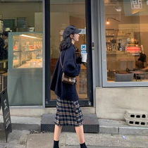 2021 autumn new fashion early autumn skirt womens fashion temperament thin plaid suit skirt two-piece set autumn and winter foreign style