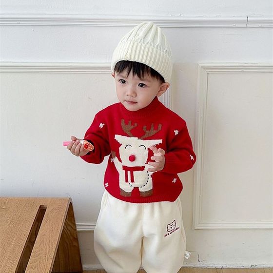 Spot Korean version of boys' first year-old sweater 202v3 children's baby thickened sweater New Year's suit infant pullover
Spot Korean version of boys' first year-old sweater 202v3 children's baby thickened sweater New Year's suit infant pullover