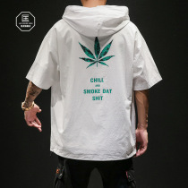 Summer Japanese maple leaf print Pullover short-sleeved T-shirt mens plus size loose half-sleeved fat tide brand top clothes