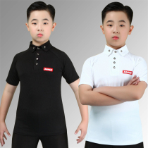 Boy Latin Dance White Black Blouse Boy Boy Dancing Clothes Short Sleeve Dance Practice Dresses Big Boy Show Suit