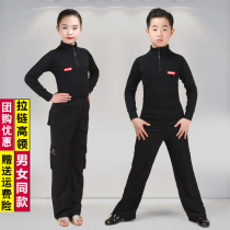 Boys and girls Latin dance clothes pocket pants suit boys dance costume practice uniform black children dance training suit