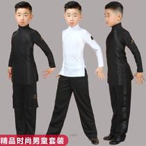 Black Latin dance competition performance uniforms children boys dance uniform long sleeve set Boys dance Test clothes