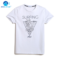 Gai Lang seaside holiday short sleeve T-shirt mens cotton summer coat slim round neck solid color white print mens base shirt tide