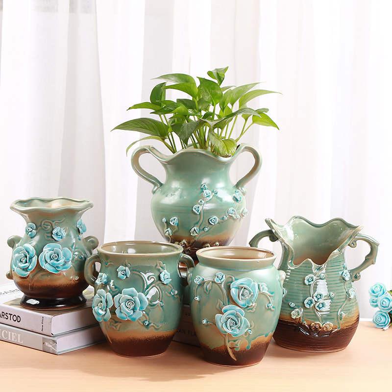 European fleshy flower pot green plant large new the old running group of flesh ceramic flower pot rosy rabbit ears mage basin