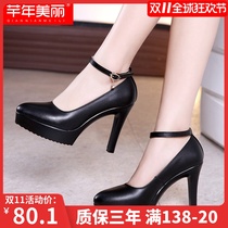 Model cheongsam catwalk high heels waterproof platform large size thin heel pointed high heel black professional single shoes work shoes women