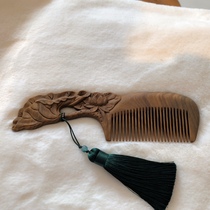 One Leaf Green Lotus Engraving Lotus Leaf Green Jade Sandalwood Ancient Wind Recommend Gift Giving Traditional Artisan Red Nature Log Comb